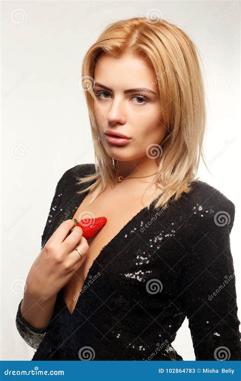 Blonde With Strawberries Stock Image Image Of Hand 102864783