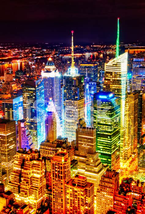 Brilliant Manhattan At Night Stock Photo Royalty Free Freeimages