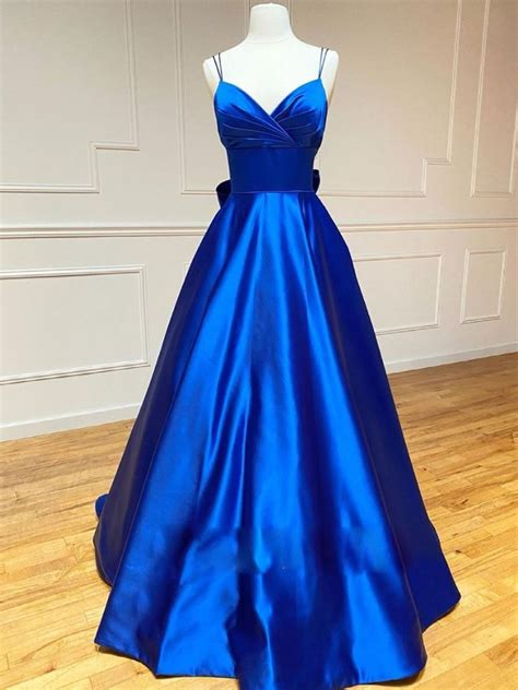 A Line V Neck Royal Blue Prom Dresses V Neck Royal Blue Formal Evening