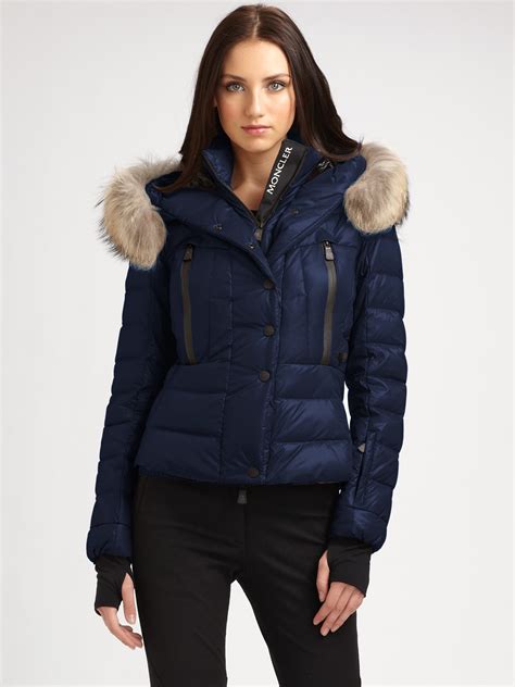 Moncler Raccoonfur Trimmed Hood Puffer Jacket In Blue Navy Lyst