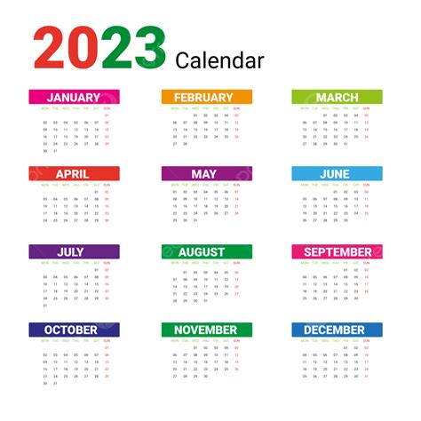 2023 Calendário Colorido Feliz Ano Novo Png 2023 Calendário 2023