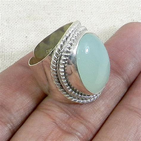 Aqua Chalcedony Ring 925 Sterling Silver Ring Wide Band Etsy