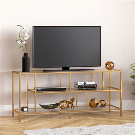 Hennandhart 55 Metal Brass Tv Stand With Glass Shelves Cymax Business