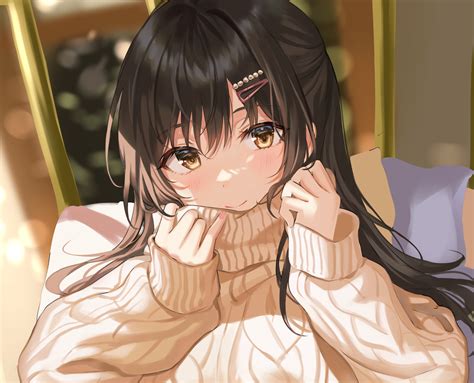 Download 1920x1080 Cute Anime Girl Sweater Brown Hair Moe Anime Girl