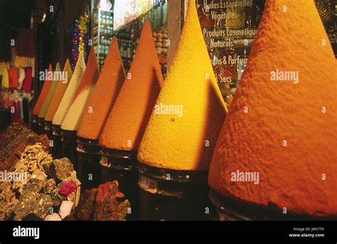Morocco Marrakech Spice Market Sales Spices Bazaar Souk Stock
