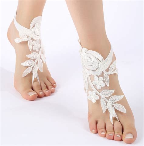 Free Ship Ivory Or White Flexible Ankle Sandals Lacebarefoot Sandals