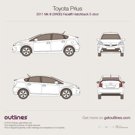 Toyota Prius Mk Iii Xw Doors Facelift Hatchback Drawings