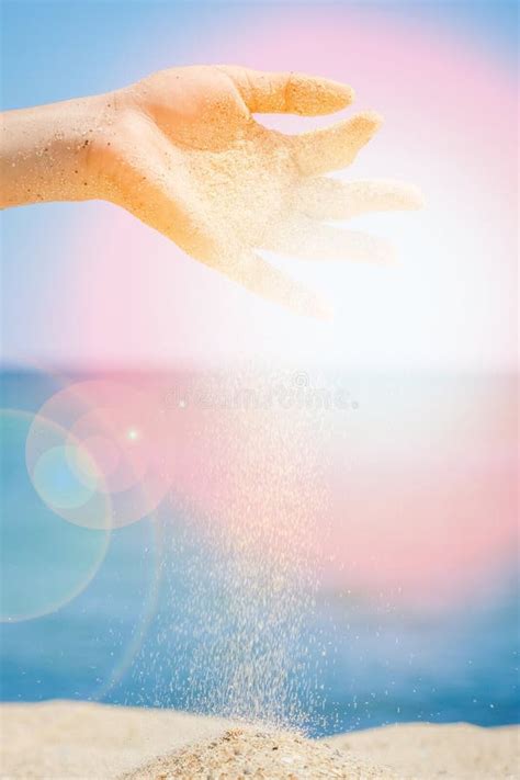 Hands Are Pouring Sand By The Sea Stock Image Image Of Beautiful