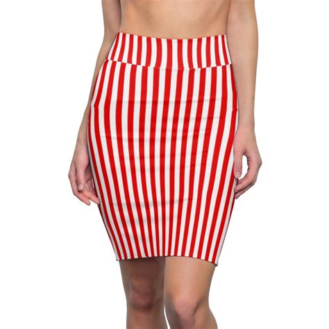 Red White Stripe Skirt Striped Stretch Skirt Womens Skirt Etsy