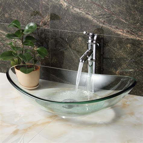 Elite Tempered Glass Boat Shaped Bowl Vessel Bathroom Sink And Reviews