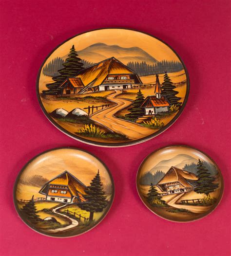 Decorative Wall Plates - Set of 3 Carved and Painted Decorative Wood ...