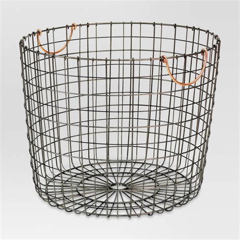 Extra Large Round Wire Decorative Storage Bin With Copper Handles