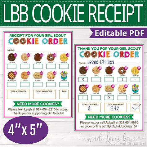 2022 Lbb Girl Scout Cookie Thank You Card Printable Order Receipt