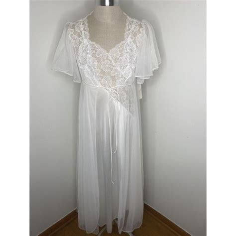 Val Mode Intimates And Sleepwear Vintage New Val Mode Peignoir Bridal White Lace Sheer M Set