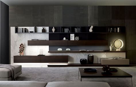 Contemporary Living Room Wall Unit Lacquered Wood By Mauro
