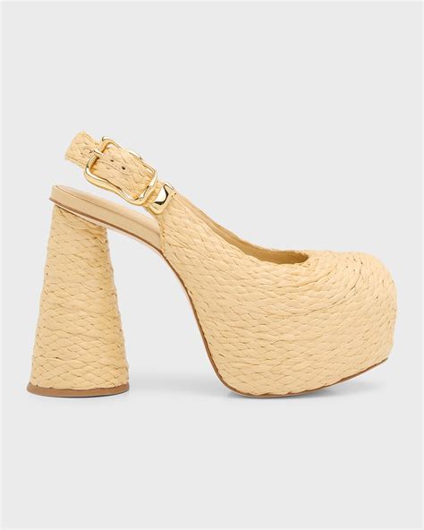 Cult Gaia Raffia Slingback Platform Pumps | Neiman Marcus