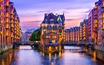 Deutschland, Hamburg, Fluss, Häuser, Beleuchtung, Abend 2560x1600 HD ...