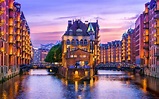 Deutschland, Hamburg, Fluss, Häuser, Beleuchtung, Abend 2560x1600 HD ...