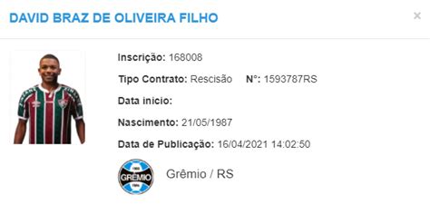 Após rescisão de contrato com o Grêmio David Braz já aparece com a