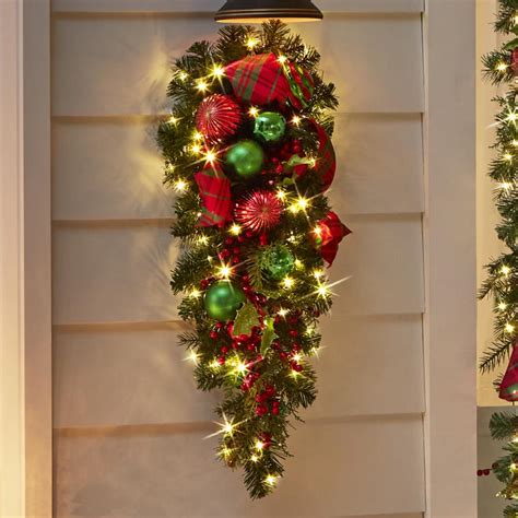 The Cordless Prelit Christmas Plaid Holiday Trim Teardrop Sconce