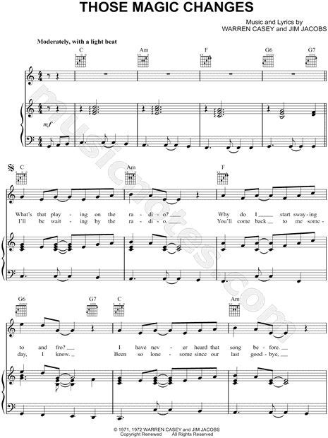 Those Magic Changes From Grease Sheet Music In C Major