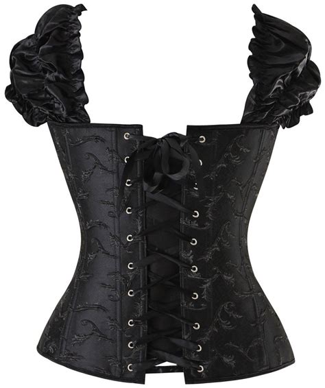 Sexy Women S Black Steel Boning Ruffle Tie Straps Corset M