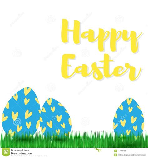 Decorative Easter Eggs On Green Grass Illustration Stock Vector