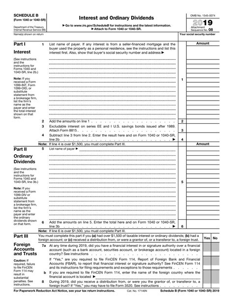 Irs Form 1040 1040 Sr Schedule B 2019 Fill Out Sign Online And