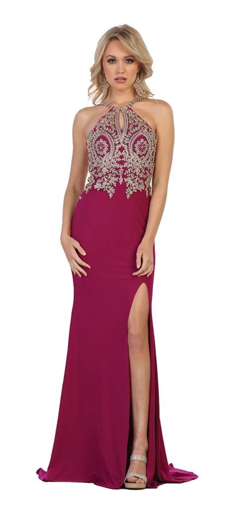 Formal Dress Shops Prom Stretchy Evening Halter Dress