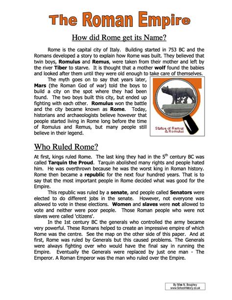 The Roman Empire Name Facts And Information Worksheet