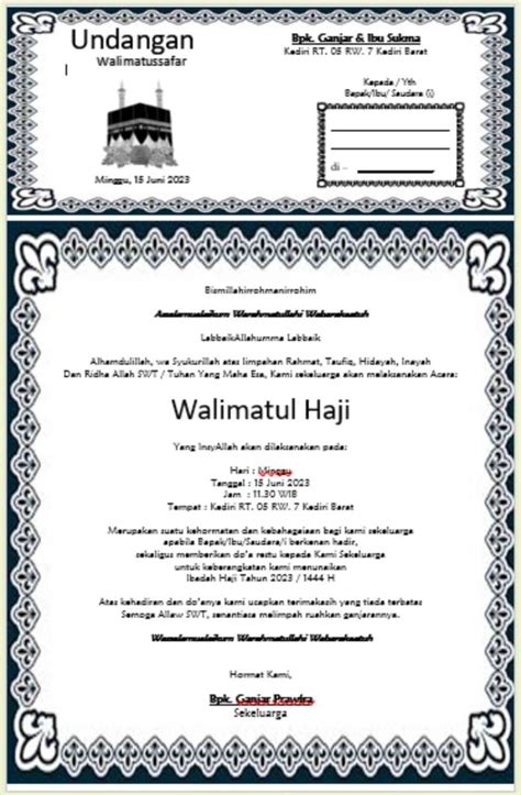Contoh Undangan Walimatussafar Haji Umroh