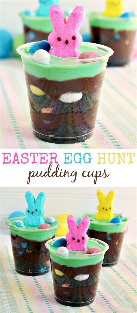 Sprinkle with green tinted coconut for grass, and top with. Easter Egg Hunt Pudding Cups with PEEPS | Easter snacks, Easter sweets, Easter deserts