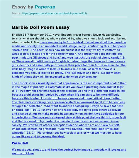 Barbie Doll Poem Free Essay Example