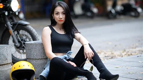 hd wallpaper asian model women long hair dark hair depth of field black pants wallpaper