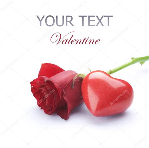 Valentine Concept Red Rose And Heart Over White — Stock Photo