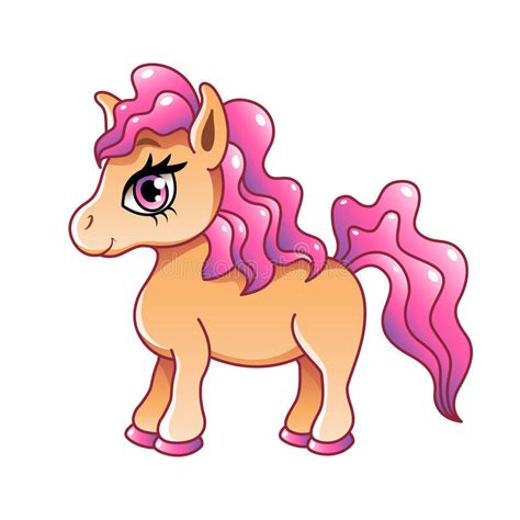 Cute Cartoon Pony Isolated On White Vector Stock Vector Illustration