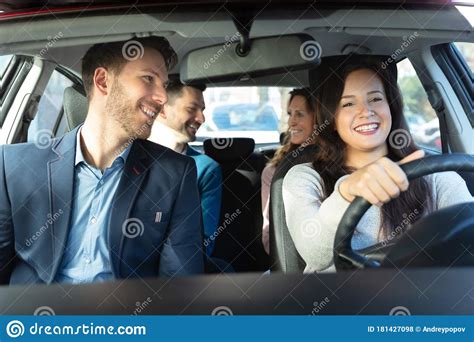Smiling People Sitting In Car Stock Photo Image Of Drive Sharing