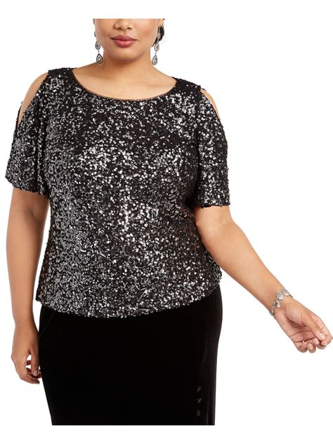 Alex Evenings Womens Black Short Sleeve Jewel Neck Evening Top Plus Size 3x Ebay