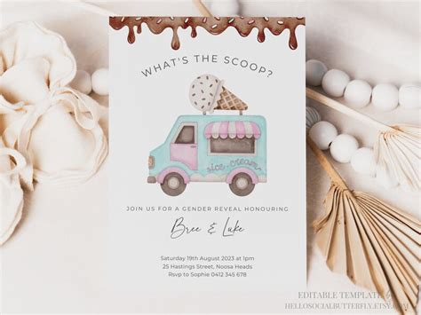 Whats The Scoop Gender Reveal Invitation Ice Cream Gender Etsy