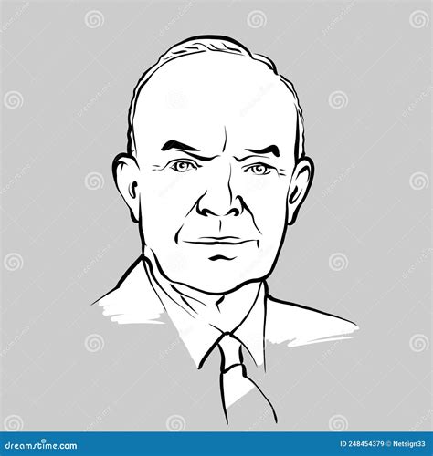 Dwight D Eisenhowervector Illustrationblack And White Drawing
