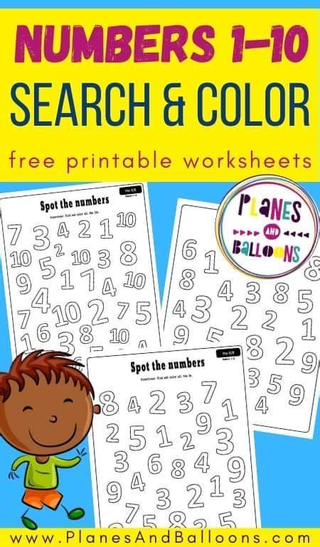 Free Number Find Worksheets 1 10 Pdf Planes And Balloons Math