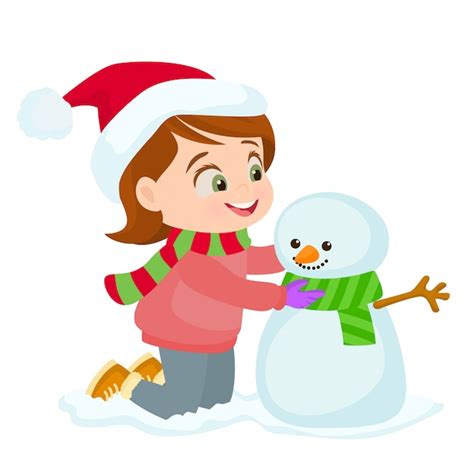 Premium Vector Little Girl Making Snowman