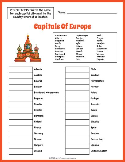 These worksheets cover geography, explorers, map skills, colonial america, and communities. Capitals Of Europe Geography Worksheet