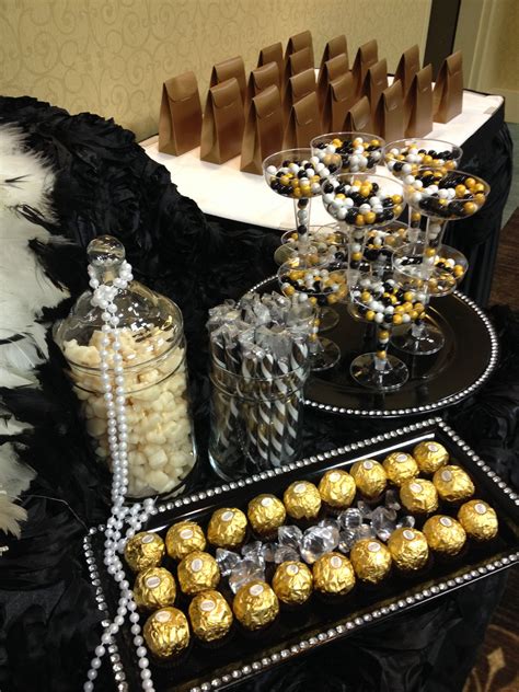 Black Gold And Ivory Candy Buffet Gatsby Themed Party Great Gatsby Party Gold Birthday Party