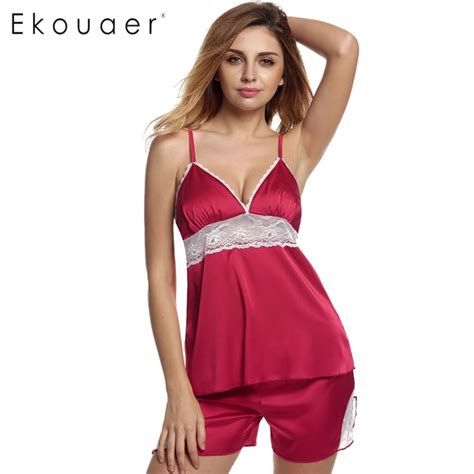 Ekouaer Sleepwear Womens Short Pajama Set Sexy Lingerie Satin Cami Set