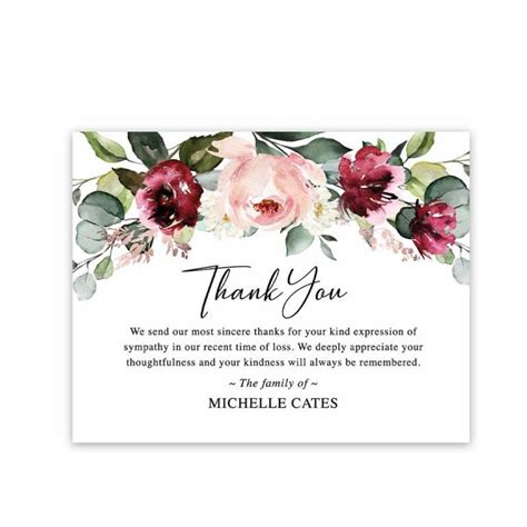 Floral Funeral Thank You Card Template Printable With Custom Wording