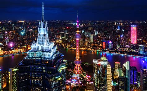 Download Wallpapers 4k Shanghai Night City Metropolis Nightscapes