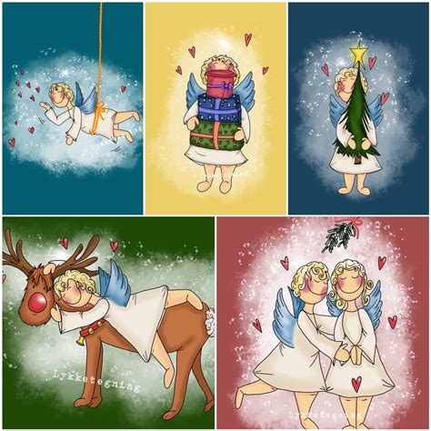 Christmas Cards Holy Angels Snow 10pack Lykketegning IllustratØr
