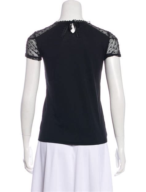 Black Maje Blouse Featuring Crew Neckline Lace At Decolletage And Knot