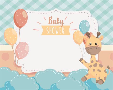 Tarjeta De Baby Shower Con Jirafa Y Globos 671675 Vector En Vecteezy